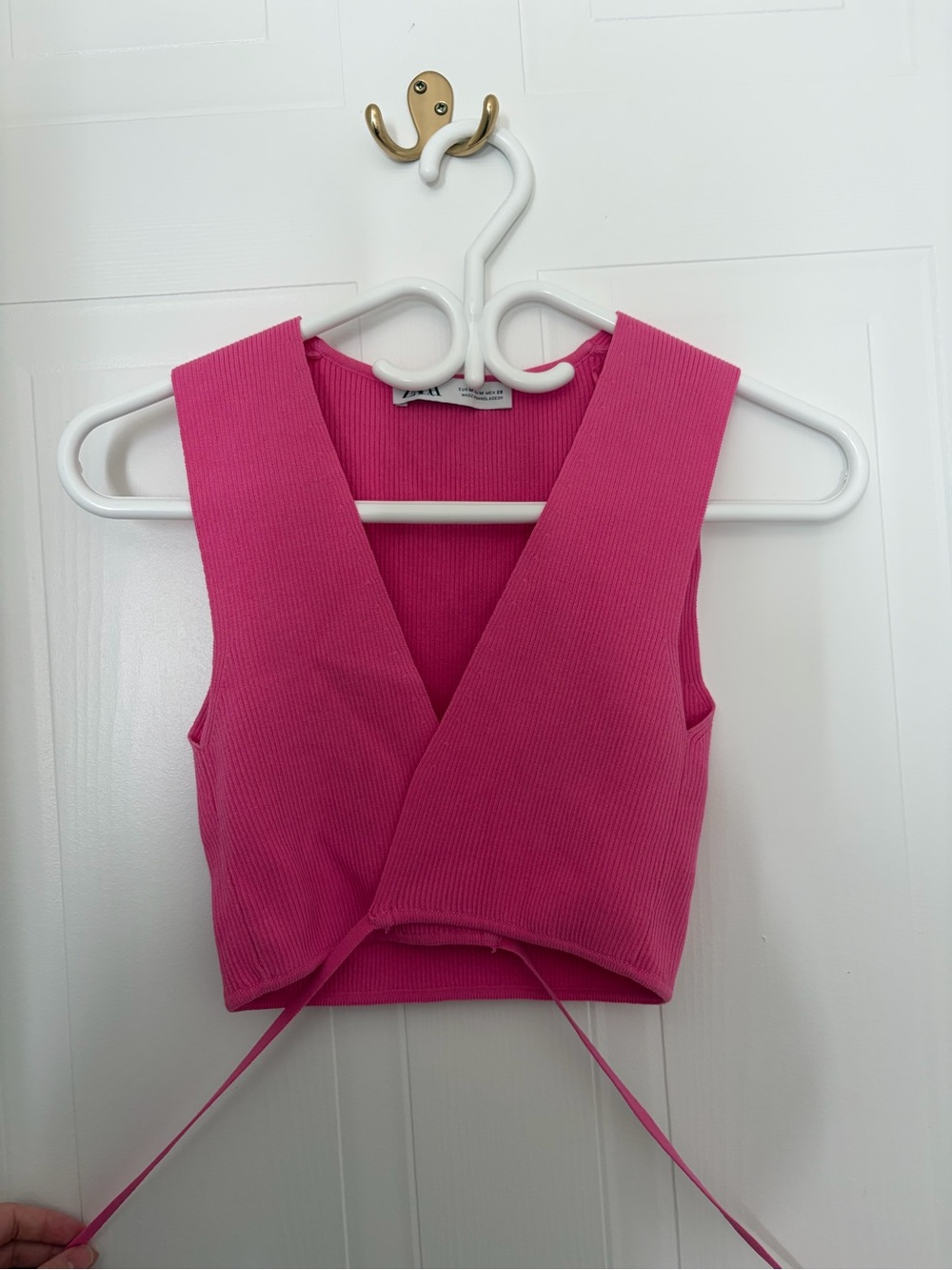 Zara Hot Pink Ribbed Wrap Crop Top